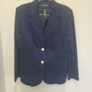 Lauren Ralph Lauren Women's Preppy Embroidered Logo Navy Blue Blazer  16